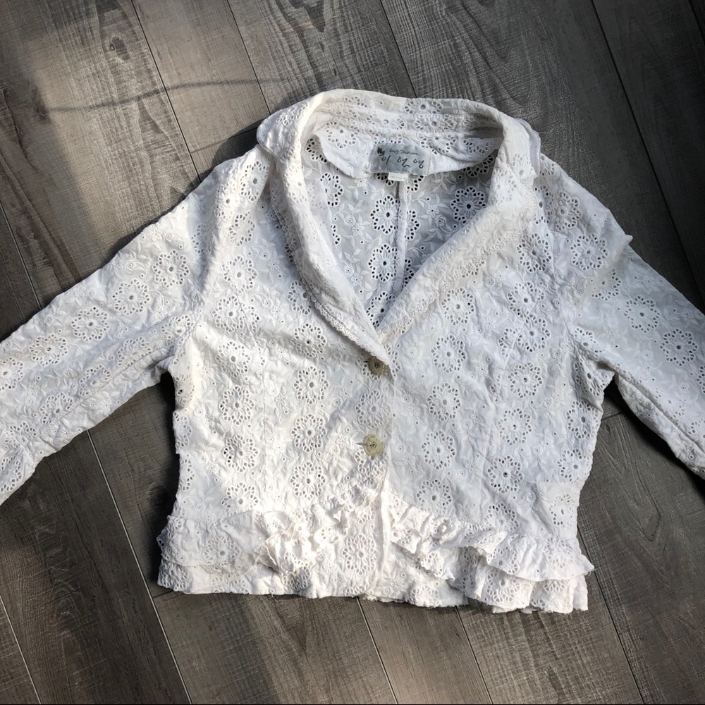 White Ruffled Eyelet Lace Jacket M - Picture 5 of 9